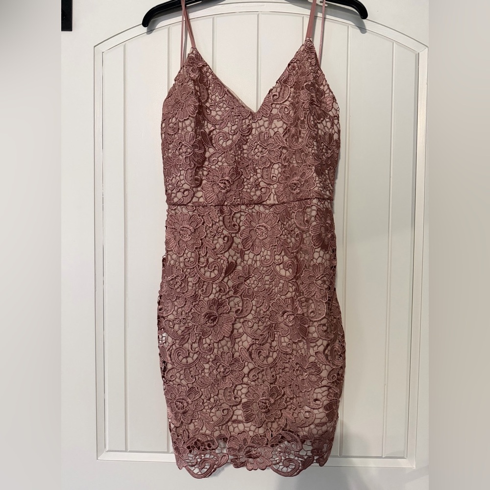 Express Dusty Rose Lace V-Neck Mini Dress